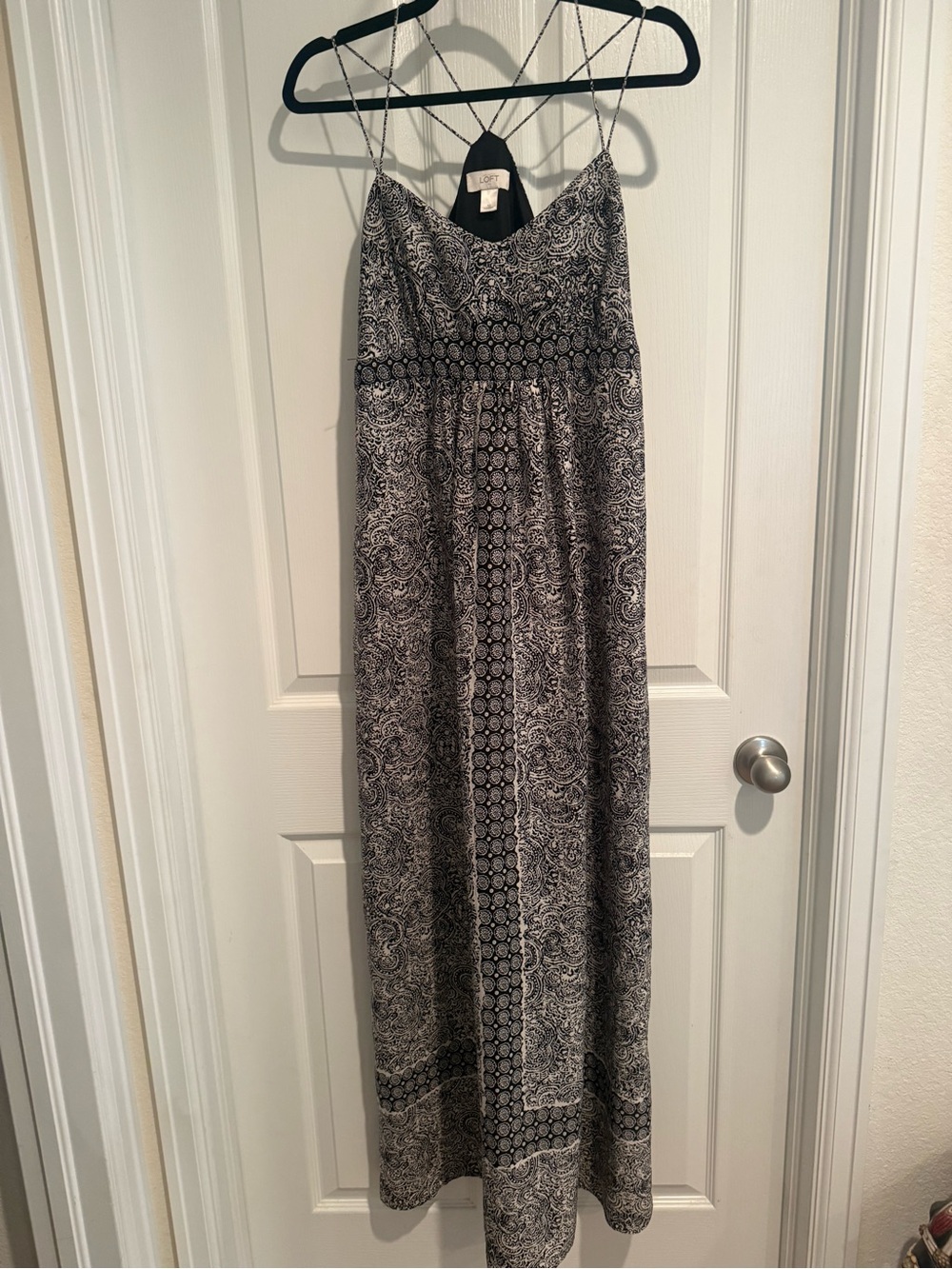 Black and White Paisley Maxi Dress with Spaghetti Straps